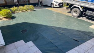 廿日市市 防草シート 張り替え｜対厳山で追い張り施工後
